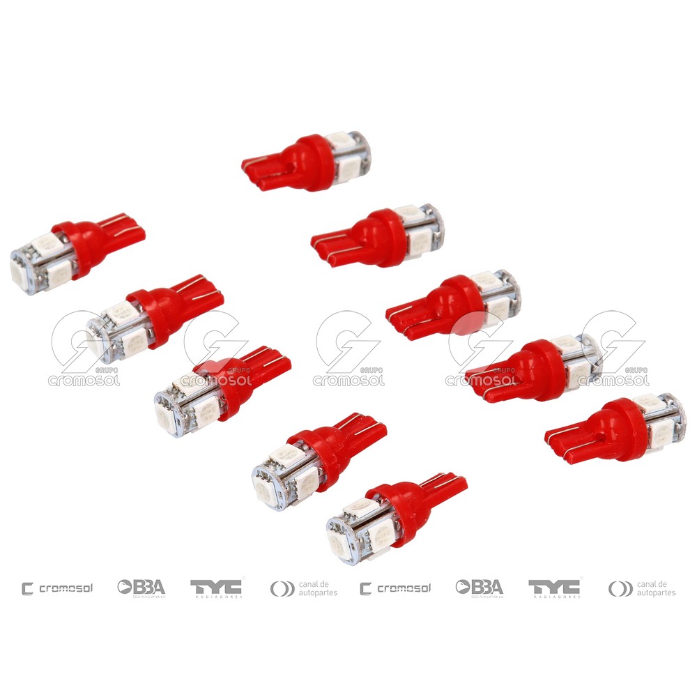 Lampara led para Universal Universal Livianos 50/20 T10 (2821) 12v w5w (5 led smd) rojo (x10)